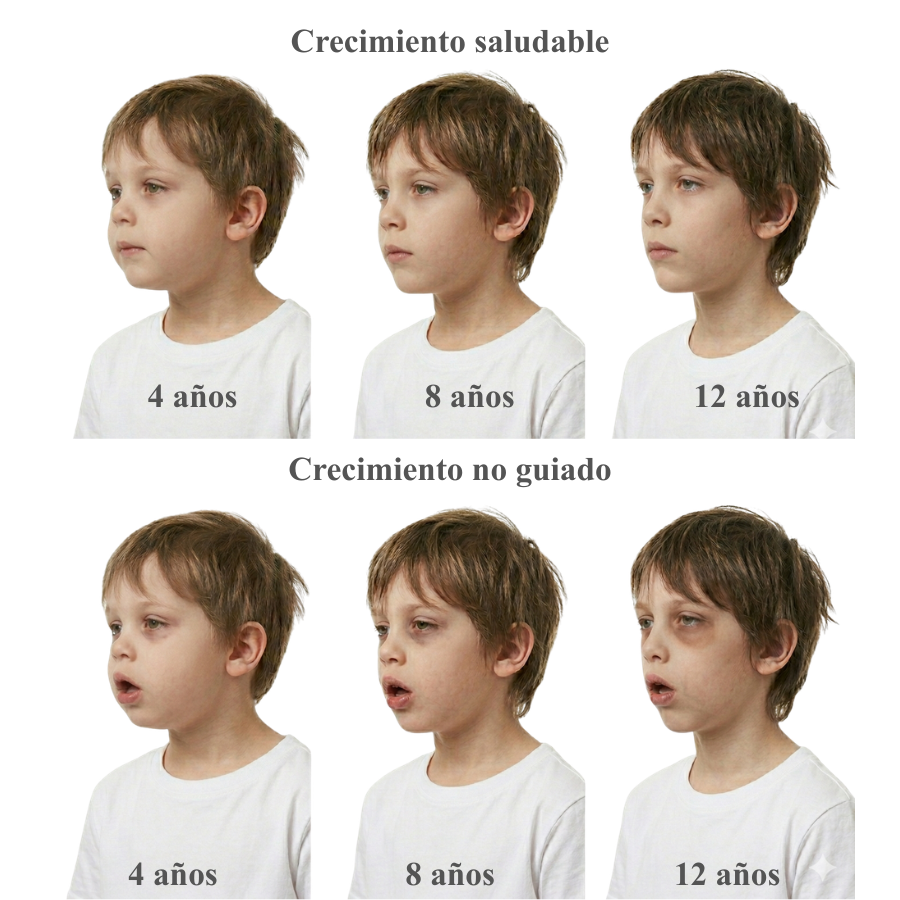 Comparación crecimiento facial saludable vs no guiado